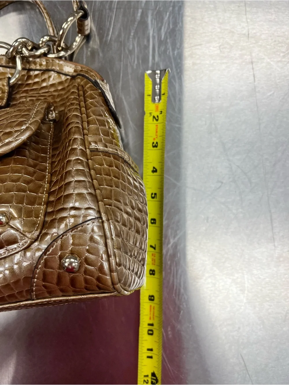 Kathy Van Zeeland Y2K Gold Croc-Embossed Chain Handle Shoulder Bag